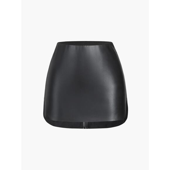 Commense Black Faux Leather Zippered Mini Retro Skirt Medium - Picture 1 of 4